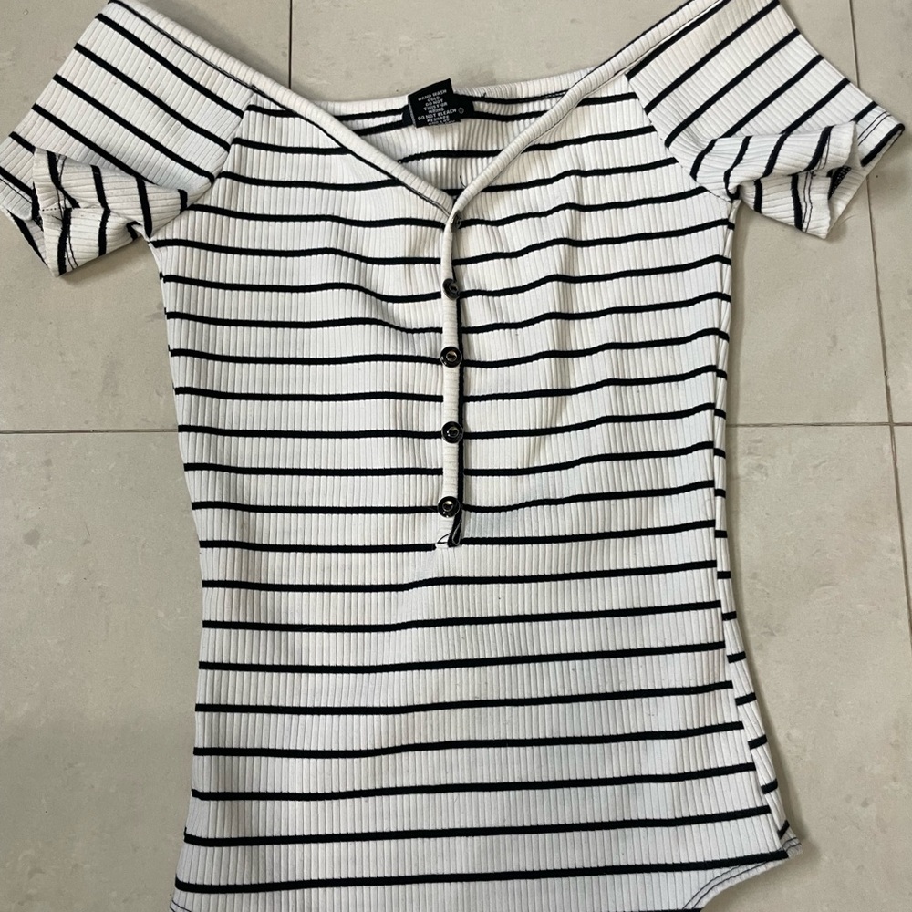 Xs black and white striped shirt sleeve body suit